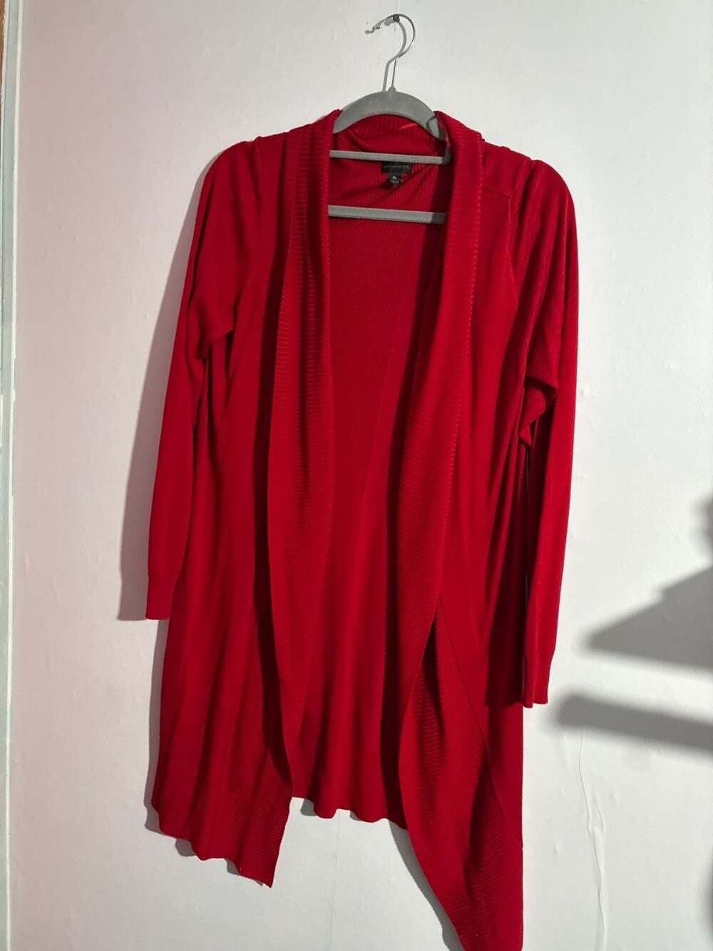 Worthington Women's Red Ribbed Open Front Draped Cardigan Size XL